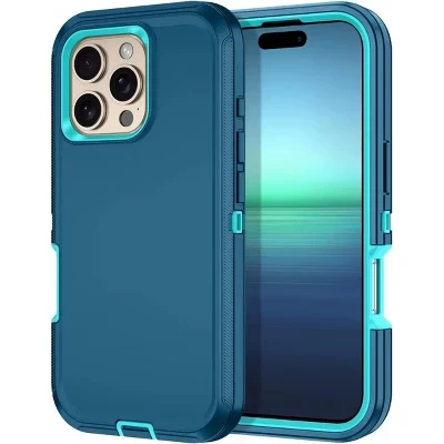 Чехол, совместимый с iPhone 16 Pro Max - Трехслойная сверхпрочная защита бирюзового цвета