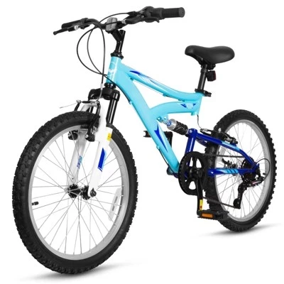 Детский горный велосипед 24-дюймовый MTB Велосипед Возраст 8-14 лет Рост 56-66 дюймов Велоспорт на полной подвеске Спортивные уличные велосипеды синего цвета
