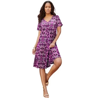 Миниатюрное платье-качелька с коротким рукавом большого размера berry mirror paisley