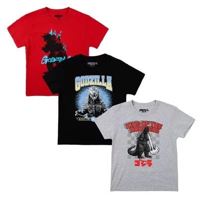 3-Pack of Youth Boy's Short Sleeve Tees godzilla characters