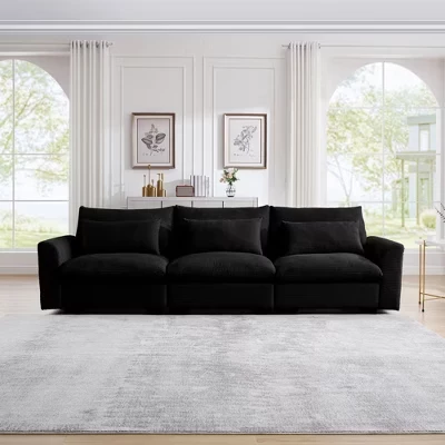 Глубокий 3-местный диван Mavis с вельветовой обивкой 122 дюйма и 3 поясными подушками черного цвета