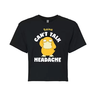 Женская укороченная футболка с рисунком Pokémon - Psyduck Headache, черная