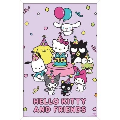 Hello Kitty и друзья: Празднование 2025 года - Белый настенный плакат в рамке для вечеринки