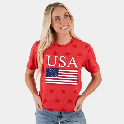 Однотонная женская футболка с коротким рукавом и звездой в виде флага США, красная