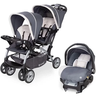 Двухместная детская коляска Sit N Stand Travel и автокресло Combo magnolia