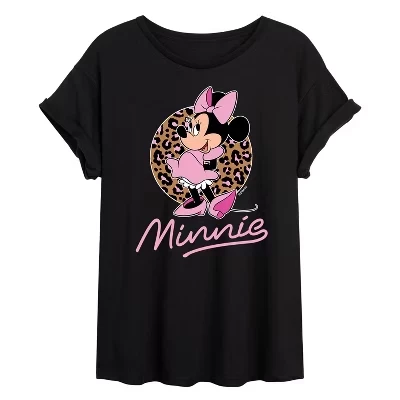 Женская футболка оверсайз с леопардовым принтом Minnie, черная