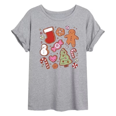 Женская футболка оверсайз Instant Message с принтом Kawaii Christmas Treats, серый меланж