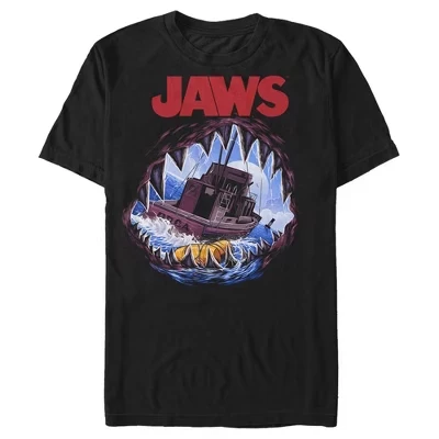 Мужская футболка Jaws «Лодка в пасти акулы», черная