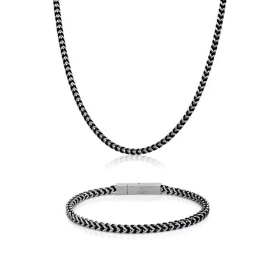 Подарочный набор мужских украшений Metro Jewelry - 22-дюймовое колье на цепочке из нержавеющей стали с лисьим хвостом и 9-дюймовым браслетом - доступен в черном и античном цветах