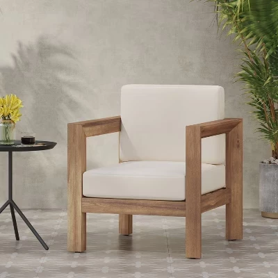 Клубное кресло Genser Outdoor из дерева акации с водостойкими подушками разноцветного цвета