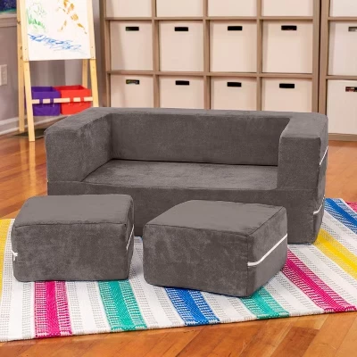 Zipline Kids Modular Loveseat & Ottomans/Fold Out Lounger charcoal