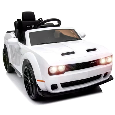 Лицензионный детский электромобиль Dodge Challenger, Поездка на автомобиле на 12 В, Электромобили со светодиодной подсветкой, MP3 для мальчиков и девочек белого цвета