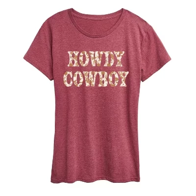 Женская футболка Howdy Cowboy с коротким рукавом и графическим рисунком heather burgundy