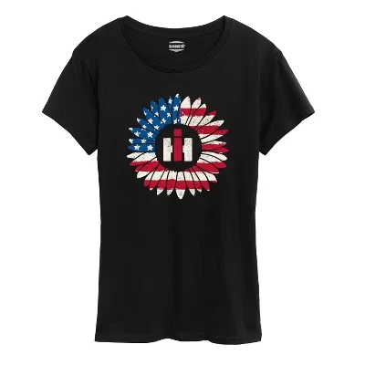 Женская футболка Americana Sunflower с коротким рукавом и рисунком подсолнуха, черная