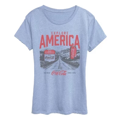 Женская футболка Coca-Cola Explore America с принтом, синяя