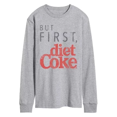 Мужская футболка с длинным рукавом But First Diet Coke с графическим рисунком athletic heather