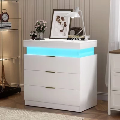 Прикроватная тумба TUYOHW с LED-подсветкой и зарядкой, белая