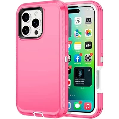 Чехол, совместимый с iPhone 16 Pro Max - Трехслойная сверхпрочная защита ярко-розового цвета