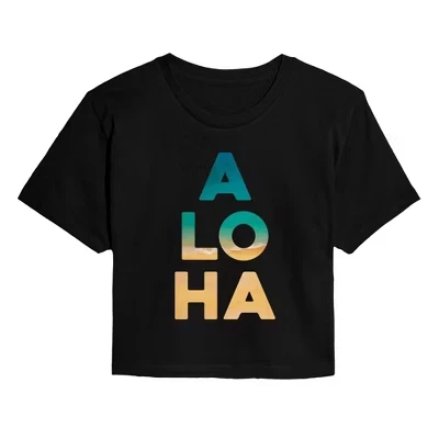 Женская укороченная футболка с принтом Aloha Beach Fill, черная