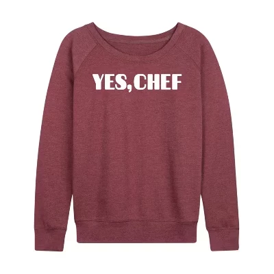 Женская рубашка - - Yes Chef Diner Font Легкая французская махровая рубашка с широким вырезом и длинным рукавом с графическим рисунком heather maroon