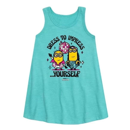Girls' -  Minions - Dress To Impress Yourself Graphic Sleeveless Aline Dress turquoise