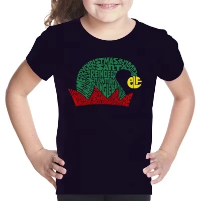 Рождественская шляпа Эльфа - Футболка с надписью Girl's Word Art, черная
