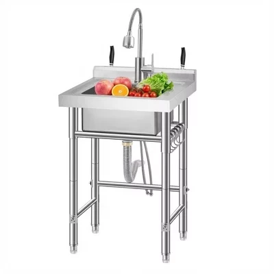 Stainless Steel Utility Sink with Faucet, Freestanding Kitchen Sink with Adjustable Legs, Hot & Cold Water Pipes 19.6x19.6x31.5 inch(single sink)