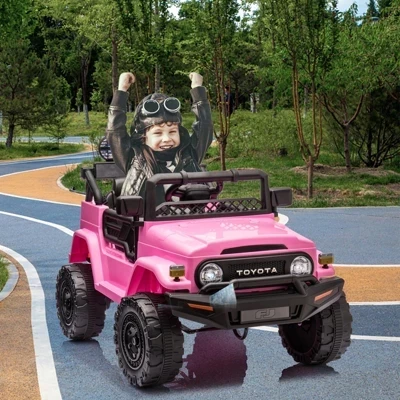 Электромобиль на 12 В, Лицензированный детский грузовик Toyota, Игрушечный электромобиль с дистанционным управлением от родителей, 3 скорости, музыка в формате MP3, розовая светодиодная подсветка