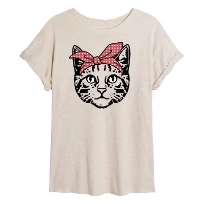 Женская футболка Instant Message Bandana Cat оверсайз, светло-бежевый