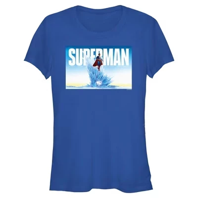 Женская футболка Superman Fortress of Solitude Hero Pose для юниоров синего цвета