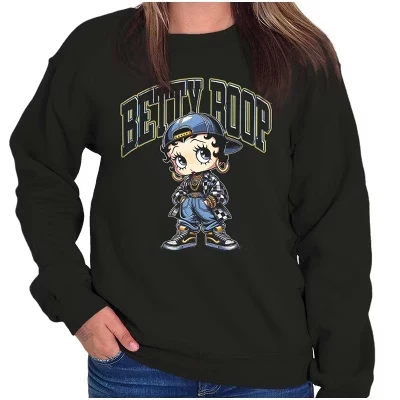 Betty Boop Городская уличная одежда с героями мультфильмов, женская толстовка с круглым вырезом, лицензионная черная