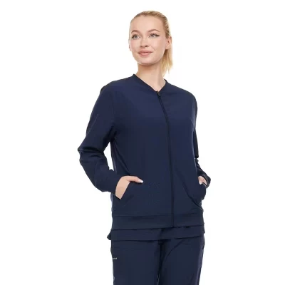 Женская спортивная куртка HEAL+WEAR - Легкий бомбер без застежки, Мягкие трикотажные манжеты, Защита от морщин, Множество карманов, синий