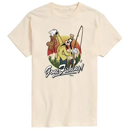Мужская футболка с коротким рукавом Goofy Gone Fishing кремового цвета с графическим рисунком