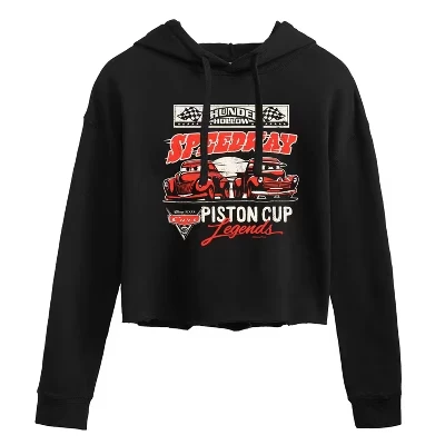 Женская укороченная толстовка с капюшоном Thunder Hollow Speedway Piston Cup Legends с графическим принтом, черный