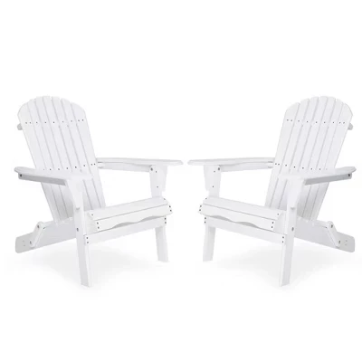 Набор CLIHOME из 2-х складных кресел Adirondack, Патио-стул из массива дерева для отдыха в саду на открытом воздухе белого цвета