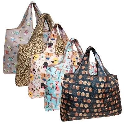 Большие складные нейлоновые многоразовые продуктовые сумки Tote, 5 упаковок приятных животных