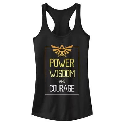 Женская майка для юниорок Legend of Zelda Power Wisdom Courage Racerback черного цвета