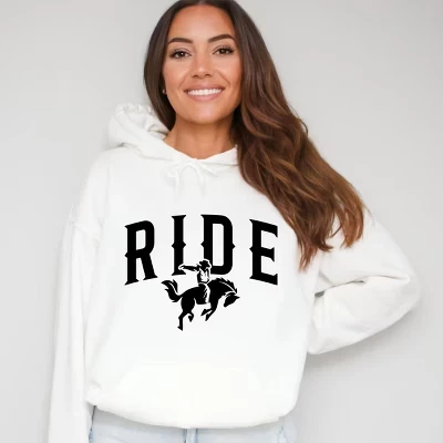 Ride Cowboy Arched - женская толстовка с капюшоном с графическим рисунком белого цвета
