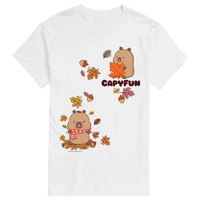 Мужская футболка CapyFun Capybara Fall Leaves, белая