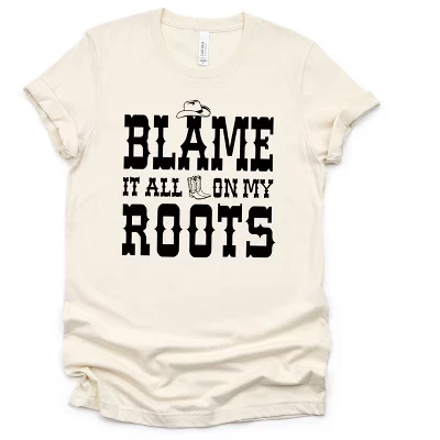 Женская футболка с коротким рукавом и рисунком в виде шляпы и ботинок Blame It All On My Roots кремового цвета