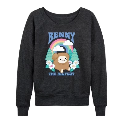 Женская легкая махровая рубашка Benny The Bigfoot с широким вырезом и длинным рукавом с графическим рисунком heather charcoal