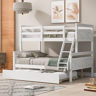 Двухъярусная кровать Twin over из цельного дерева с двумя односпальными ящиками Двухъярусная кровать-лофт с лестницей и защитным ограждением для детей и подростков, простая в сборке, белого цвета