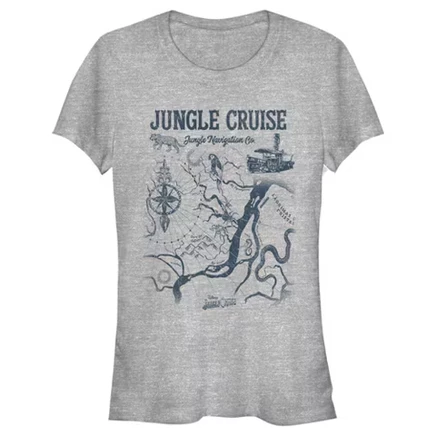 Женская футболка Jungle Cruise с картой джунглей, серо-меланжевая