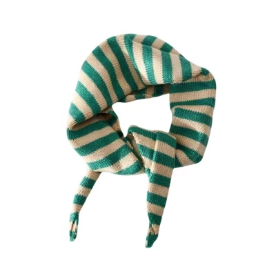 Striped Knit Scarf Lightweight Soft Stretch Fabric for Easy Styling 43.5×15 Inches green