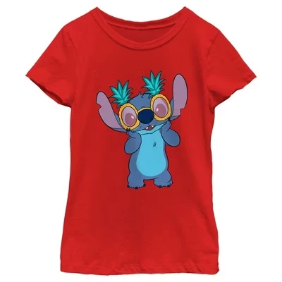 Футболка для девочек Lilo & Stitch «Стич в очках», красная
