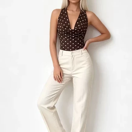 Женское боди Yesfashion в горошек, кофейное