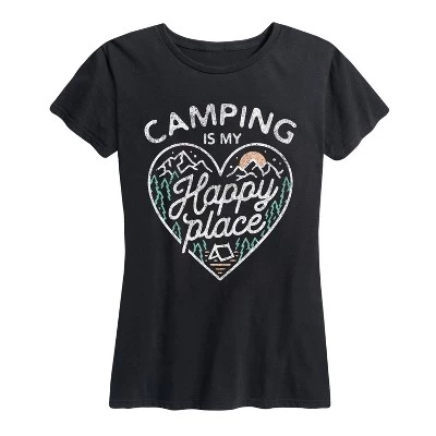 Женская футболка Camping Is My Happy Place с коротким рукавом и рисунком, черная
