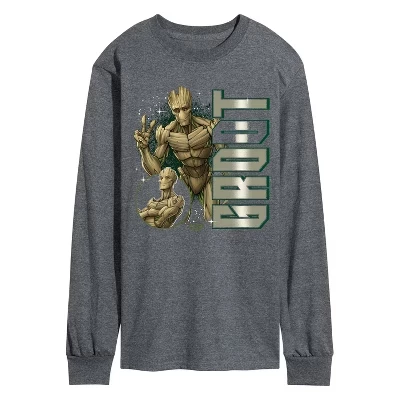 Мужская футболка Guardians of the Galaxy с изображением Грута и длинными рукавами heather charcoal