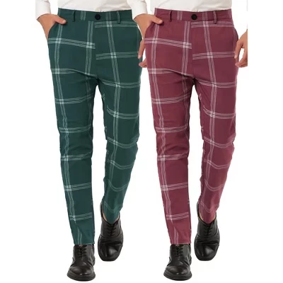 Мужские деловые офисные брюки Slim Fit в клетку с принтом, 2 упаковки