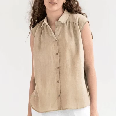 Women's Cotton Linen Sleeveless Button Down Shirt, Casual Collared Tank Top khaki